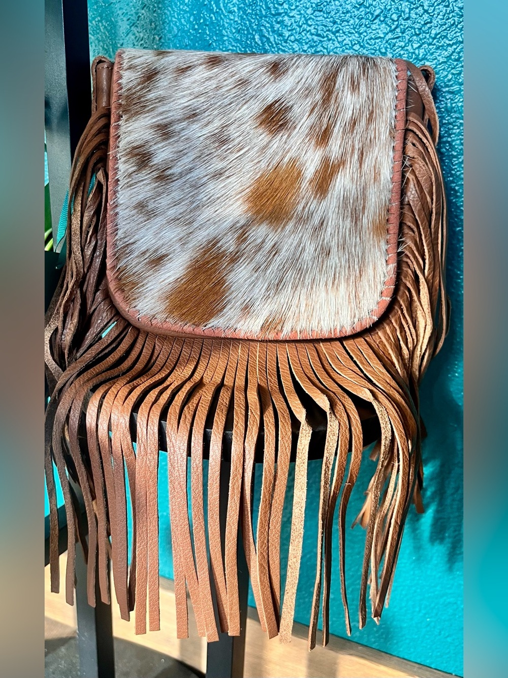 Montana West Brown & White Cowhide Fringe Crossbody - Picture 14 of 14